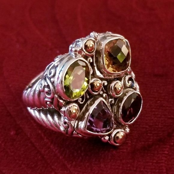 MULTI GEMSTONE COCKTAIL GOLD ACCENTS RING - Picture 3 of 5